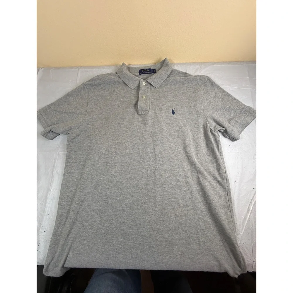 Polo Ralph Lauren Mens Large Gray Short Sleeve Cotton Pique Polo Shirt RN 41381